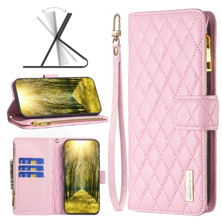

For Samsung Galaxy A42 5G Diamond Lattice Zipper Wallet Leather Flip Phone Case(Pink)