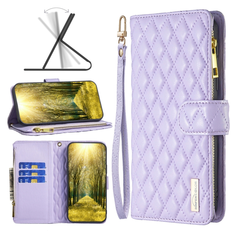 

For Samsung Galaxy M23 5G Diamond Lattice Zipper Wallet Leather Flip Phone Case(Purple)