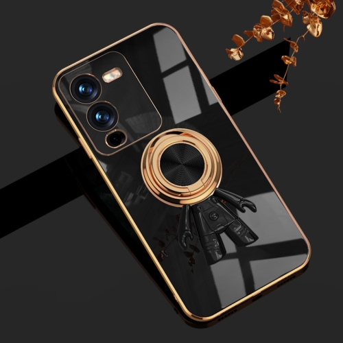 

For vivo S15 Pro 6D Plating Astronaut Ring Kickstand Phone Case(Black)