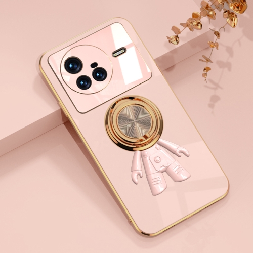 

For vivo X80 6D Plating Astronaut Ring Kickstand Phone Case(Light Pink)