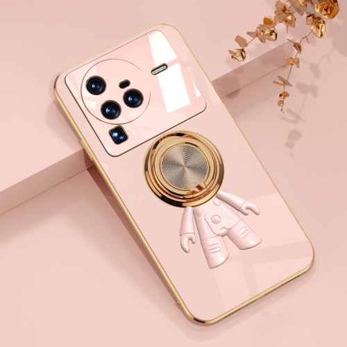 

For vivo X80 Pro 6D Plating Astronaut Ring Kickstand Phone Case(Light Pink)