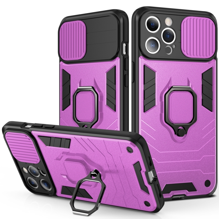 

Sliding Camera Cover Design TPU + PC Phone Case For iPhone 14(Purple)
