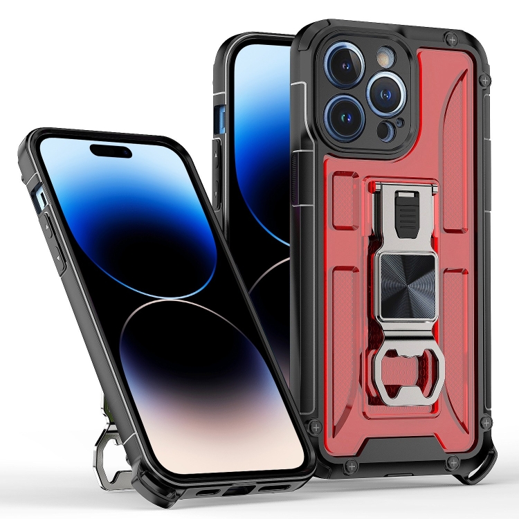 

PC + TPU Shockproof Protective Phone Case with Corkscrew Holder For iPhone 14 Pro(Red)