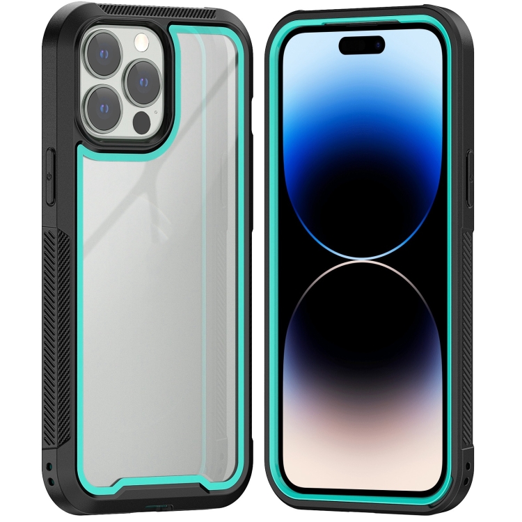 

Colorful Border TPU + PC Full Coverage Phone Case For iPhone 14 Pro(Dark Green)