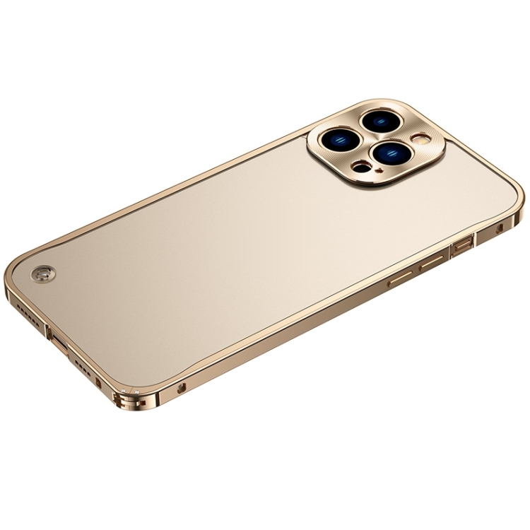

For iPhone 14 Pro Metal Frame Frosted PC Shockproof Phone Case(Gold)