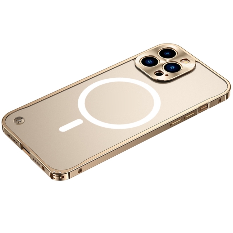 

For iPhone 14 Pro Max Metal Frame Frosted PC Shockproof MagSafe Case (Gold)