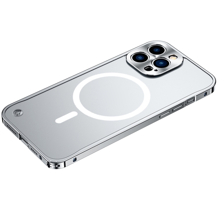 

For iPhone 14 Pro Metal Frame Frosted PC Shockproof MagSafe Case(Silver)