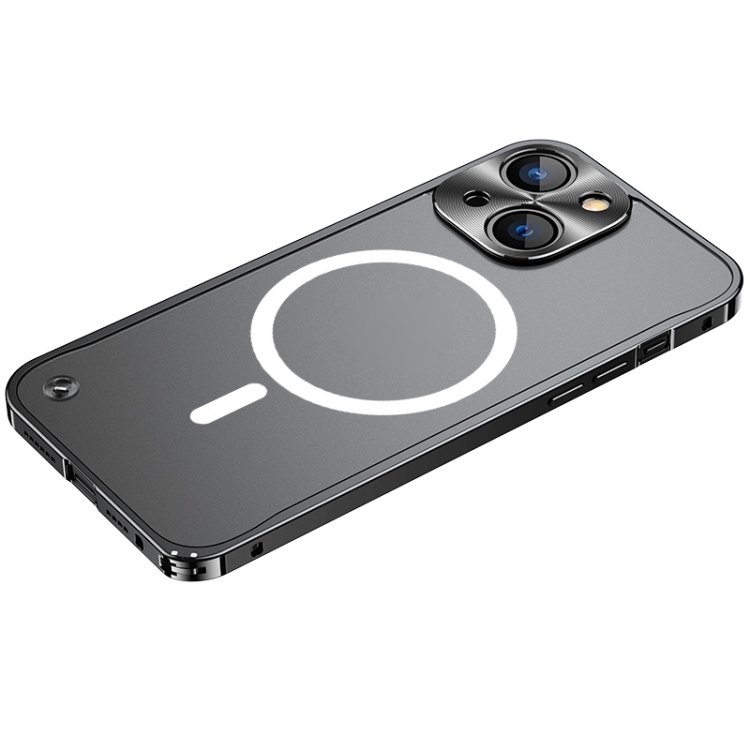 

For iPhone 14 Metal Frame Frosted PC Shockproof MagSafe Case (Black)