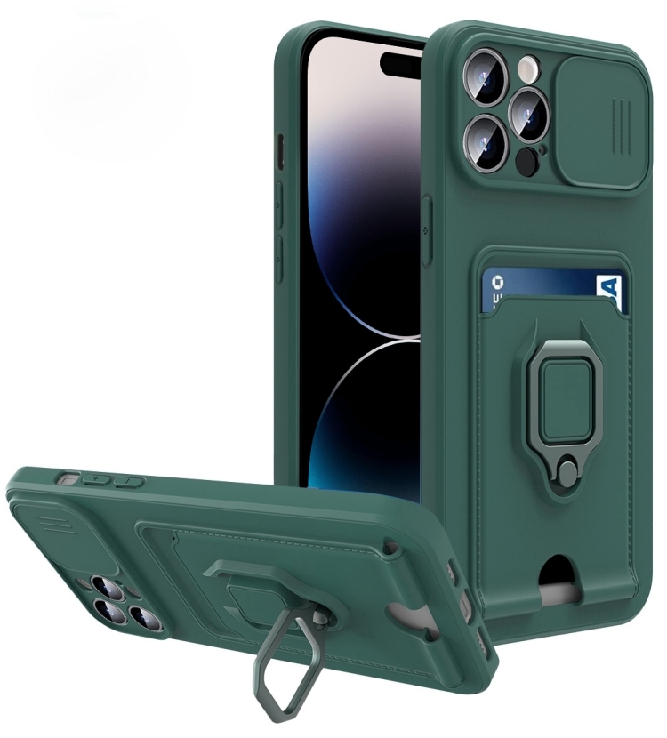 

Sliding Camera Cover Design TPU Phone Case For iPhone 14 Pro(Dark Night Green)
