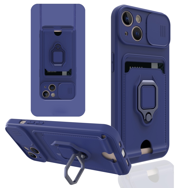 

Sliding Camera Cover Design TPU Phone Case For iPhone 14 Max(Navy Blue)