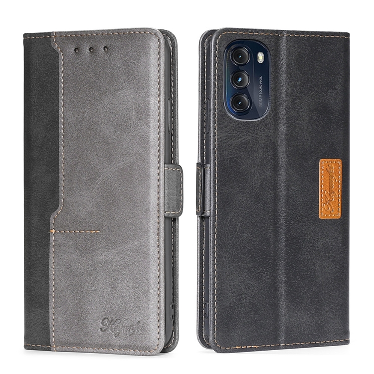 

For Motorola Moto G 5G 2022 Contrast Color Side Buckle Leather Phone Case(Black + Grey)