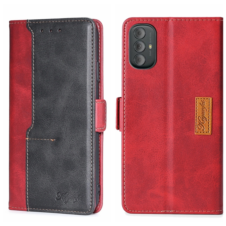 

For Motorola Moto G Power 2022 Contrast Color Side Buckle Leather Phone Case(Red + Black)