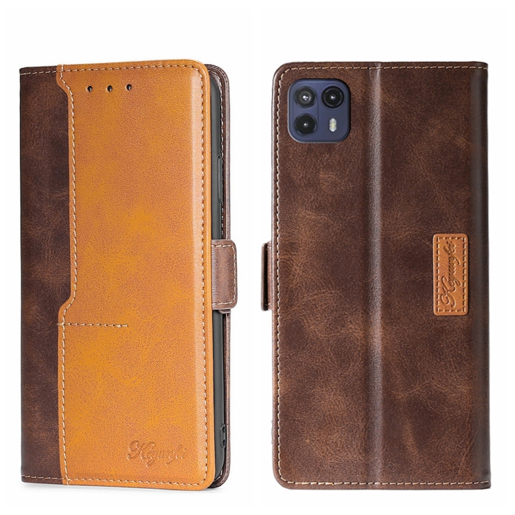 

For Motorola Moto G50 5G Contrast Color Side Buckle Leather Phone Case(Dark Brown + Gold)