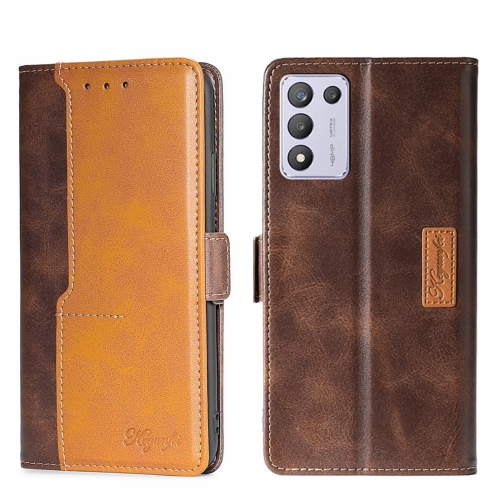 

For OPPO K9S/Realme Q3s Contrast Color Side Buckle Leather Phone Case(Dark Brown + Gold)