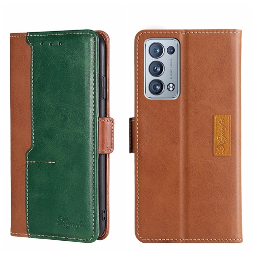 

For OPPO Reno6 Pro+ 5G Contrast Color Side Buckle Leather Phone Case(Light Brown + Green)