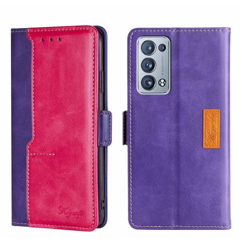 

For OPPO Reno6 Pro+ 5G Contrast Color Side Buckle Leather Phone Case(Purple + Rose Red)