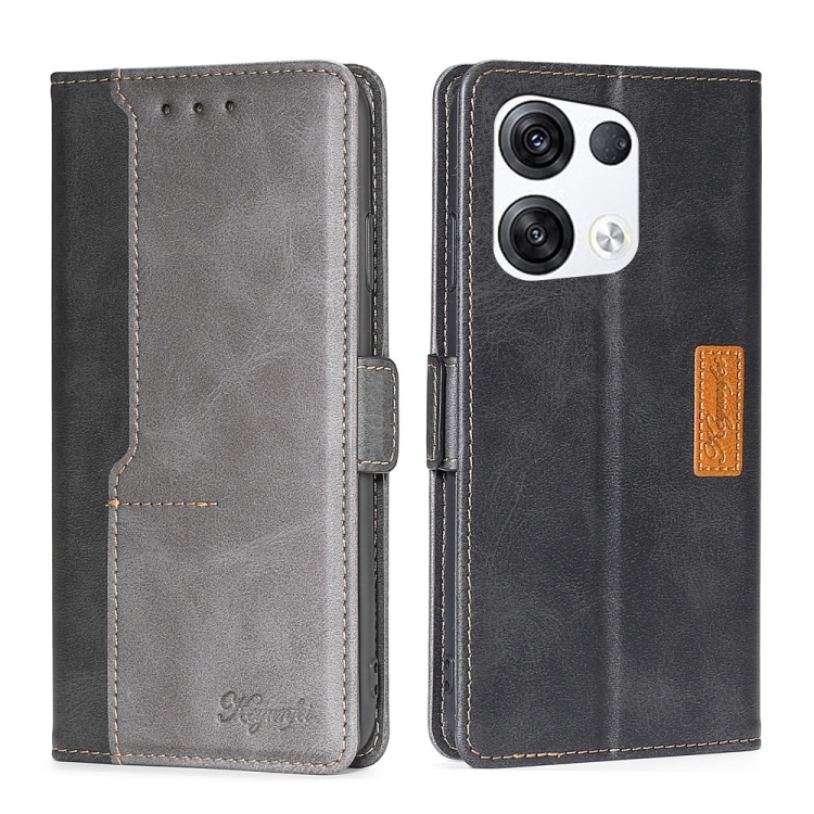 

For OPPO Reno8 Pro+ 5G Contrast Color Side Buckle Leather Phone Case(Black + Grey)