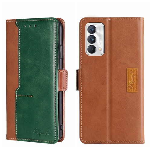 

For OPPO Realme GT Master/Realme Q3 Pro Carnival Contrast Color Side Buckle Leather Phone Case(Light Brown + Green)