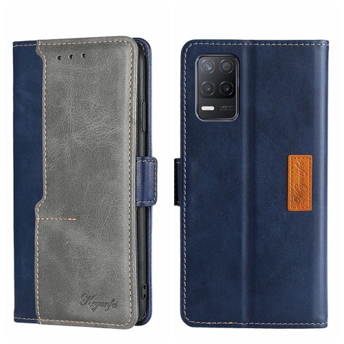 

For OPPO Realme V13 5G Contrast Color Side Buckle Leather Phone Case(Blue + Grey)