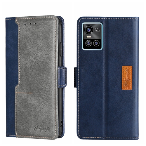 

For vivo S10/S10 Pro Contrast Color Side Buckle Leather Phone Case(Blue + Grey)