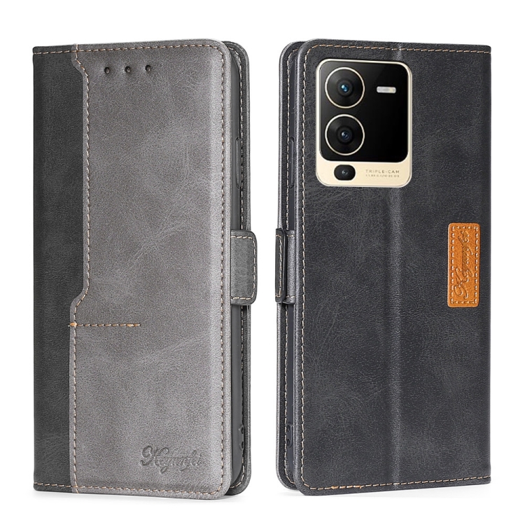 

For vivo S15 5G Contrast Color Side Buckle Leather Phone Case(Black + Grey)