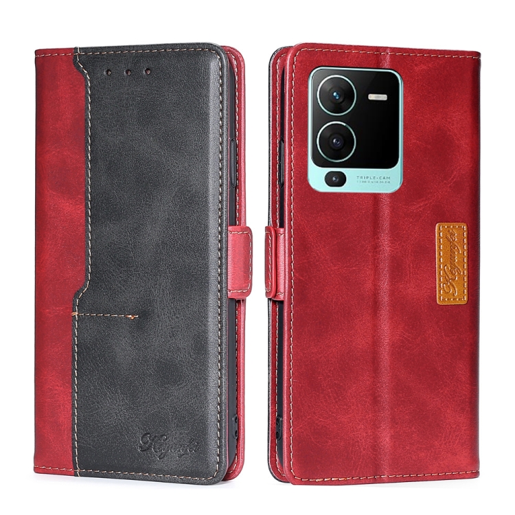 

For vivo S15 Pro 5G Contrast Color Side Buckle Leather Phone Case(Purple + Rose Red)