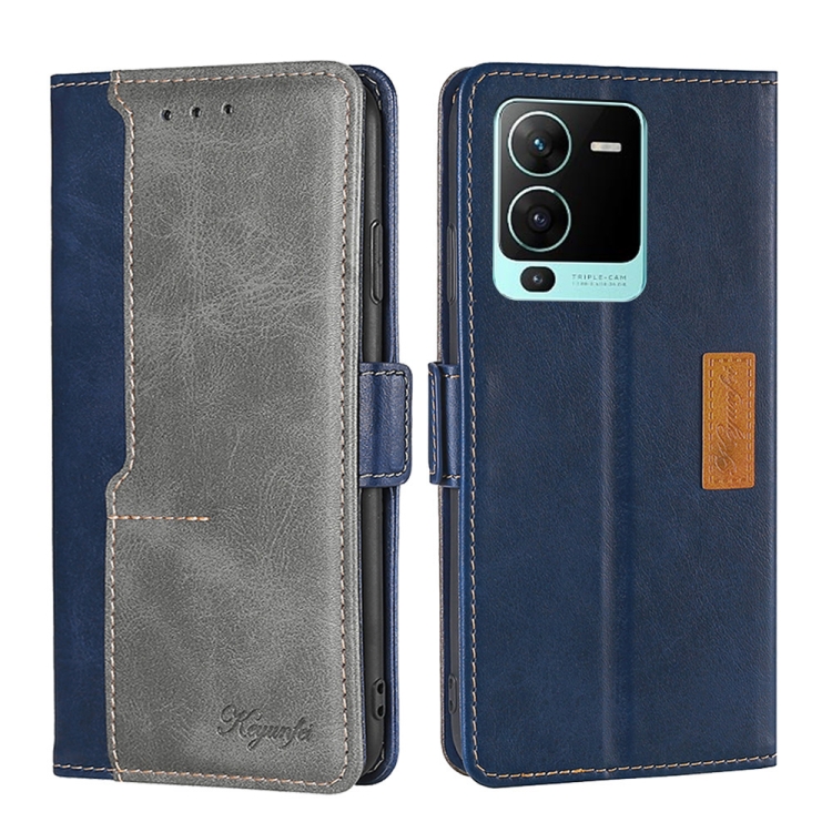 

For vivo S15 Pro 5G Contrast Color Side Buckle Leather Phone Case(Blue + Grey)