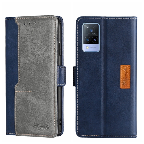 

For vivo V21 4G/V21 5G Contrast Color Side Buckle Leather Phone Case(Blue + Grey)