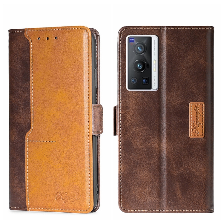 

For vivo X70 Pro Contrast Color Side Buckle Leather Phone Case(Dark Brown + Gold)