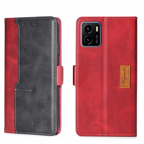 

For vivo Y15S Global Contrast Color Side Buckle Leather Phone Case(Red + Black)