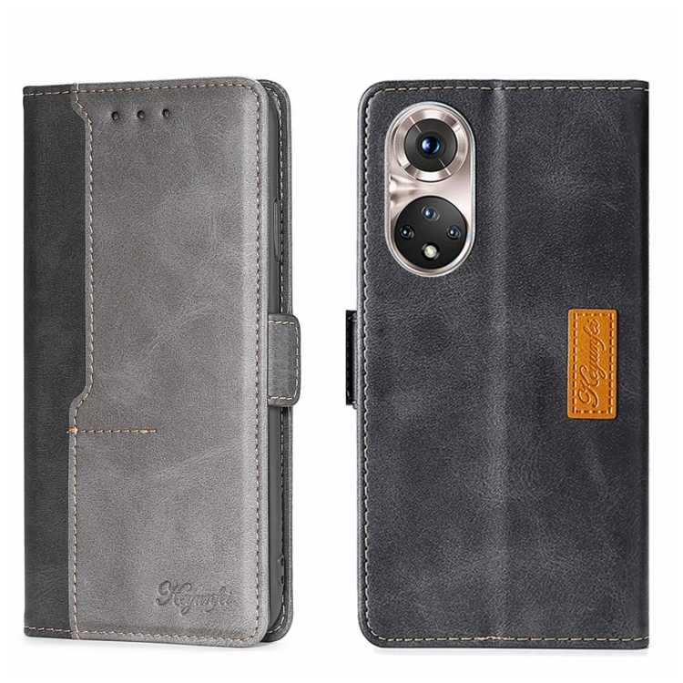 

For Honor 50 Pro Contrast Color Side Buckle Leather Phone Case(Black + Grey)