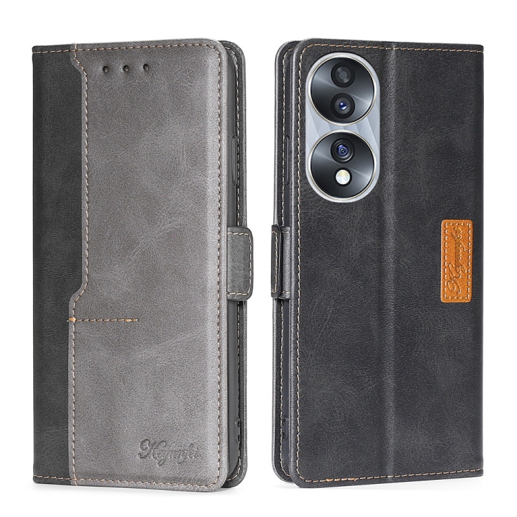 

For Honor 70 Contrast Color Side Buckle Leather Phone Case(Black + Grey)
