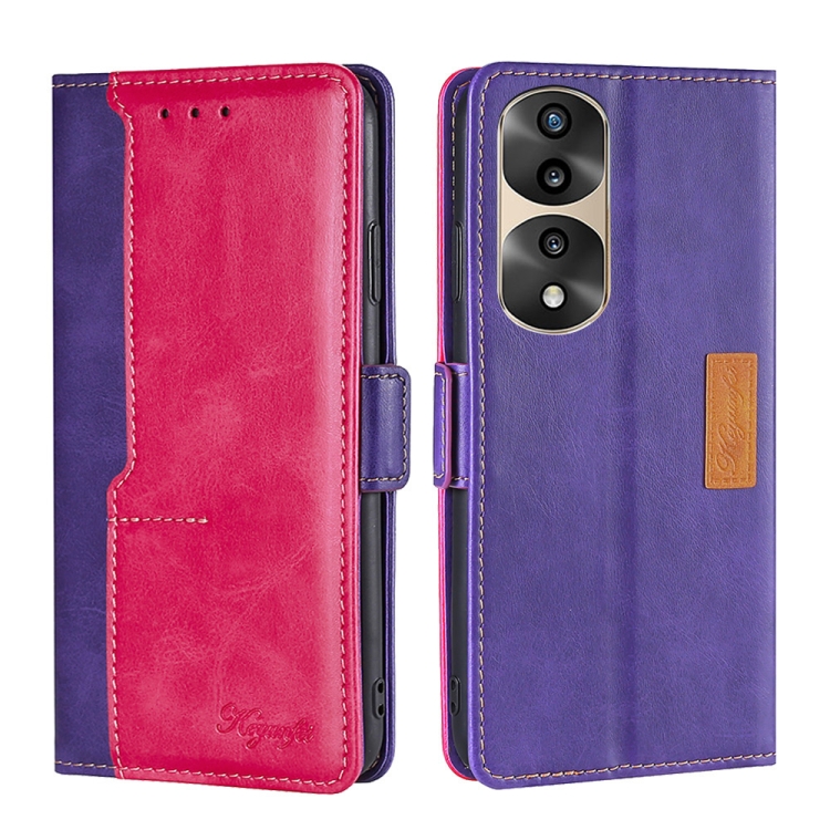 

For Honor 70 Pro/70 Pro+ Contrast Color Side Buckle Leather Phone Case(Purple + Rose Red)