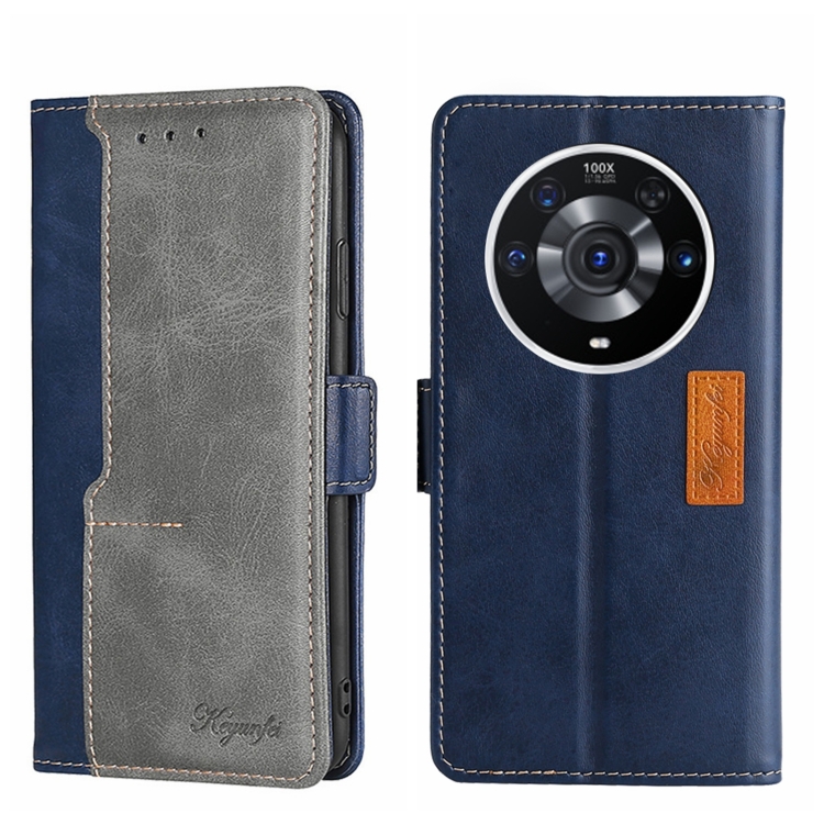 

For Honor Magic3 Pro Contrast Color Side Buckle Leather Phone Case(Blue + Grey)