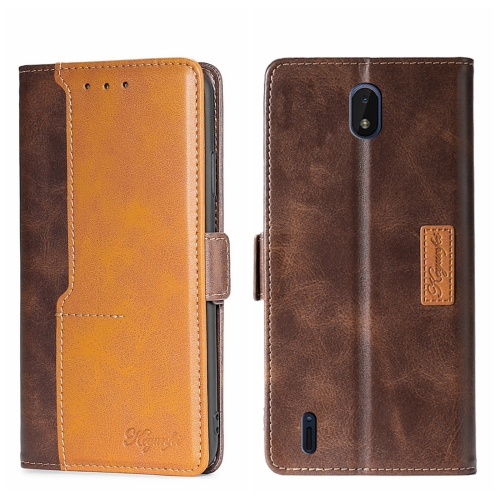 

For Nokia C01 Plus/C1 2nd Editon Contrast Color Side Buckle Leather Phone Case(Dark Brown + Gold)