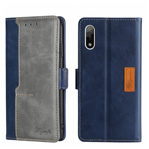 

For Sony Xperia ACE II Contrast Color Side Buckle Leather Phone Case(Blue + Grey)