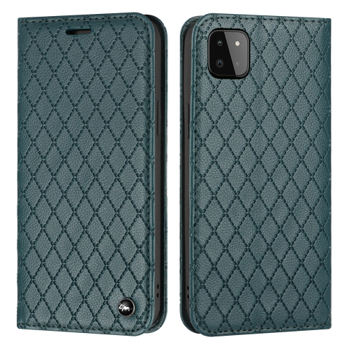 

For Samsung Galaxy A22 5G S11 RFID Diamond Lattice Flip Leather Phone Case(Green)