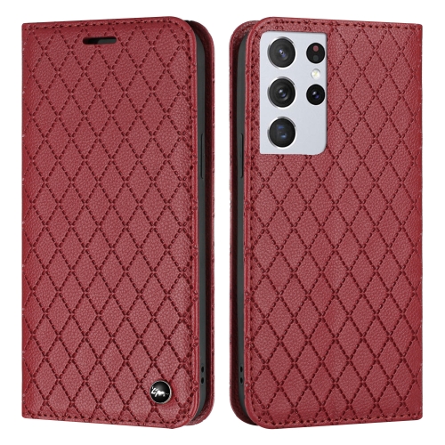 

For Samsung Galaxy S21 Ultra 5G S11 RFID Diamond Lattice Flip Leather Phone Case(Red)