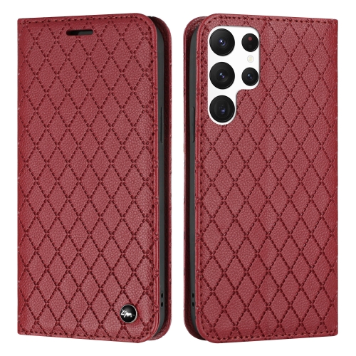 

For Samsung Galaxy S22 Ultra 5G S11 RFID Diamond Lattice Flip Leather Phone Case(Red)