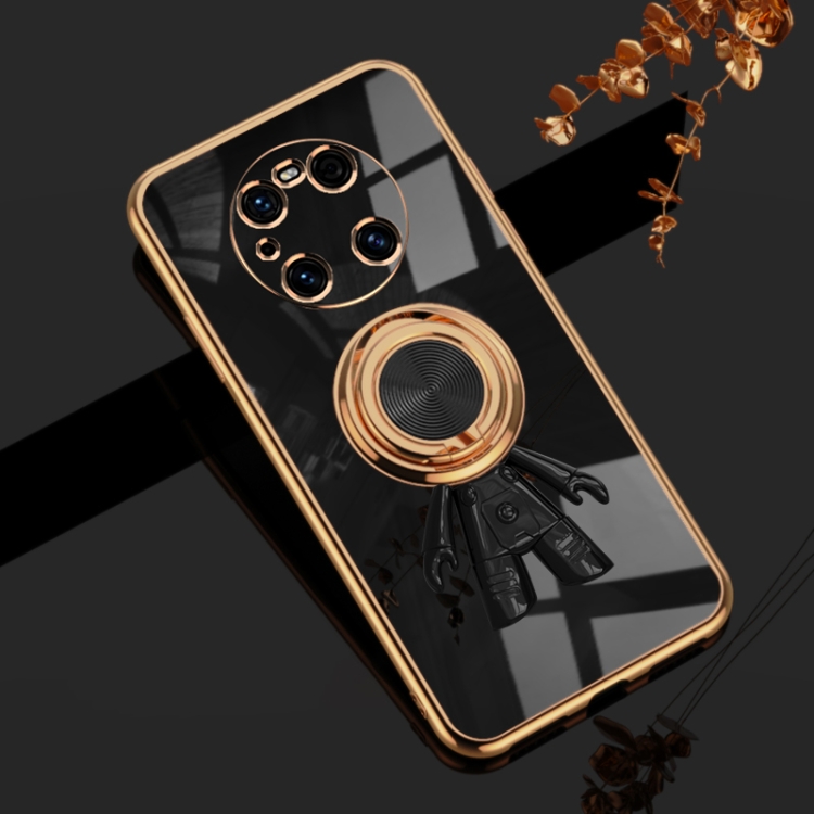 

For Huawei Mate 40 Pro 6D Plating Astronaut Ring Kickstand Phone Case(Black)