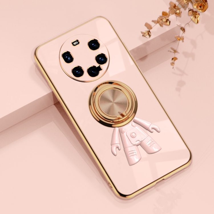 

For Huawei Mate 40 Pro+ 6D Plating Astronaut Ring Kickstand Phone Case(Light Pink)