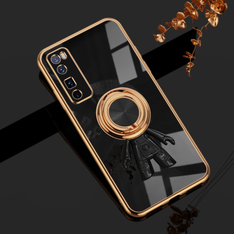 

For Huawei nova 7 Pro 5G 6D Plating Astronaut Ring Kickstand Phone Case(Black)