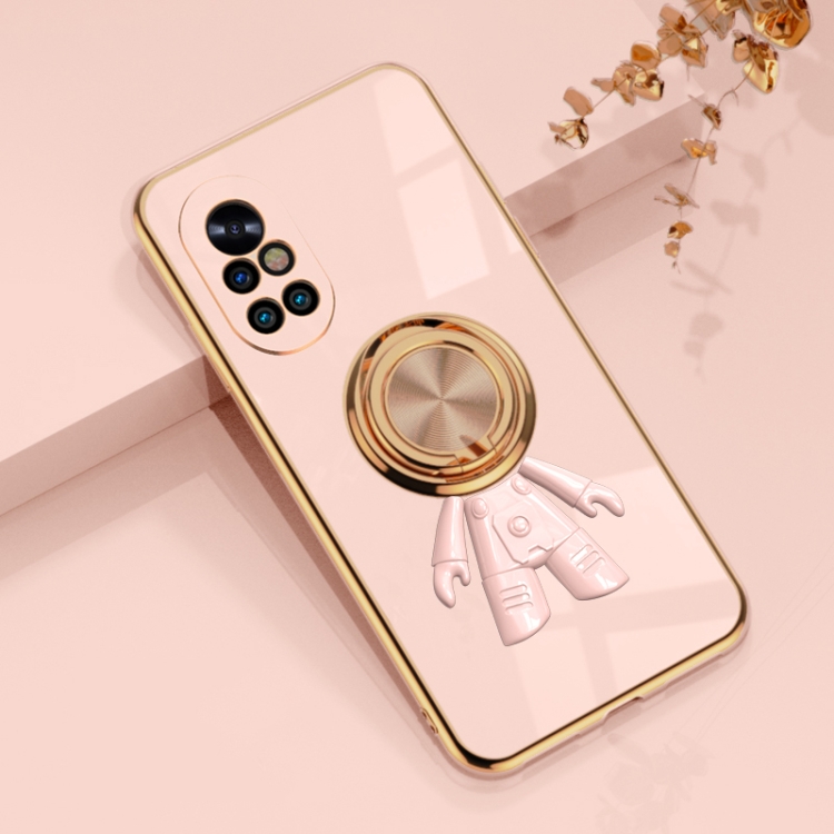 

For Huawei nova 8 6D Plating Astronaut Ring Kickstand Phone Case(Light Pink)