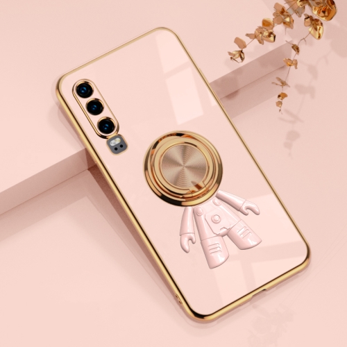 

For Huawei P30 6D Plating Astronaut Ring Kickstand Phone Case(Light Pink)