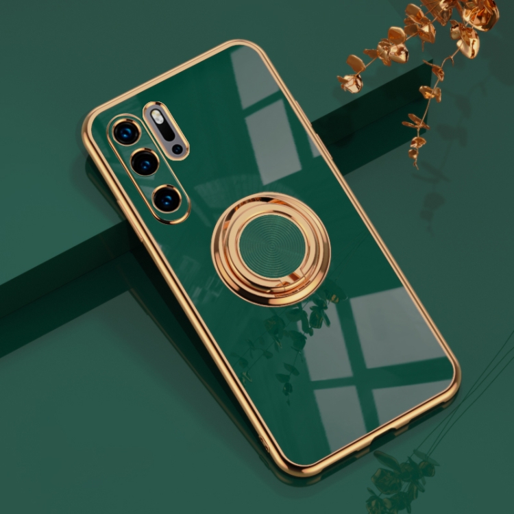 

For Huawei P30 Pro 6D Plating Astronaut Ring Kickstand Phone Case(Night Green)
