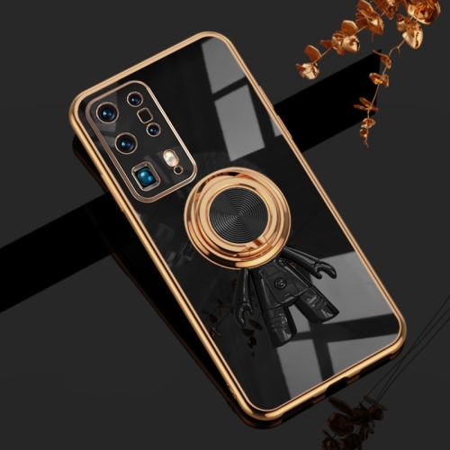 

For Huawei P40 Pro+ 6D Plating Astronaut Ring Kickstand Phone Case(Black)