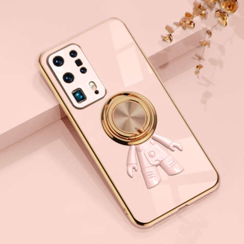 

For Huawei P40 Pro+ 6D Plating Astronaut Ring Kickstand Phone Case(Light Pink)