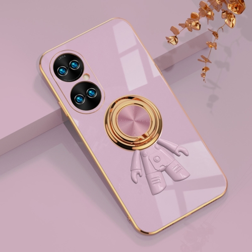 

For Huawei P50 6D Plating Astronaut Ring Kickstand Phone Case(Light Purple)