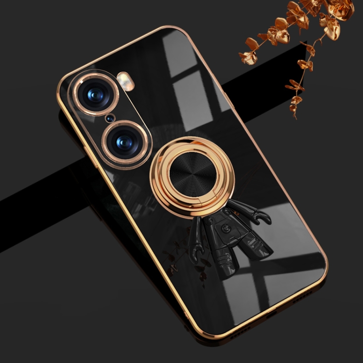 

For Honor 60 6D Plating Astronaut Ring Kickstand Phone Case(Black)