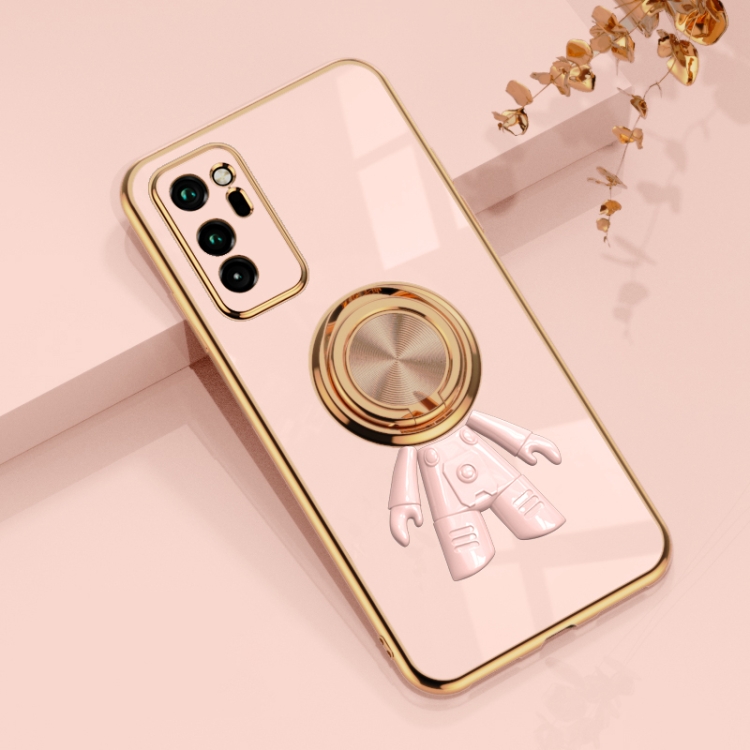 

For Honor V30 6D Plating Astronaut Ring Kickstand Phone Case(Light Pink)